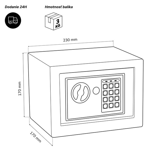 Mini domáci elektronický trezor na kód, na peniaze a šperky, 230x170x170 mm: HECTOR