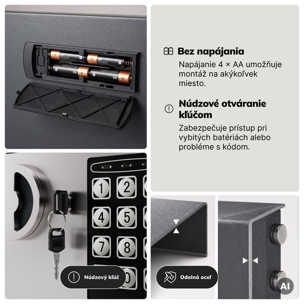 Mini domáci elektronický trezor na kód, na peniaze a šperky, 230x170x170 mm: HECTOR