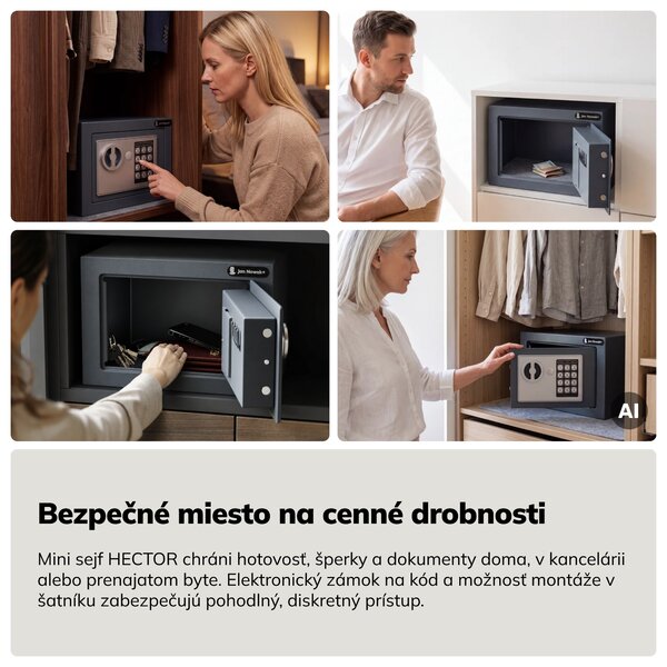 Mini domáci elektronický trezor na kód, na peniaze a šperky, 230x170x170 mm: HECTOR
