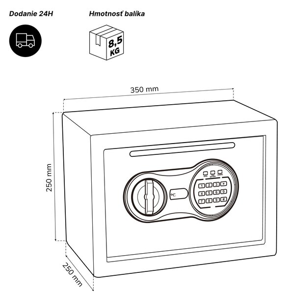 Malý vhadzovací trezor na kód, elektronický, na tržbu a obálky, 350x250x250 mm: PIERCE