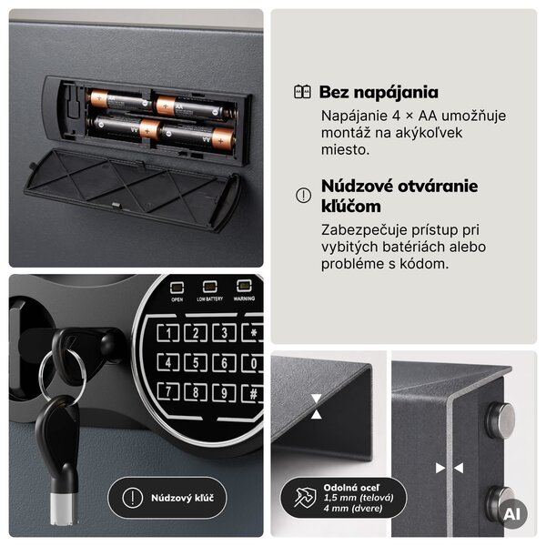Malý vhadzovací trezor na kód, elektronický, na tržbu a obálky, 350x250x250 mm: PIERCE