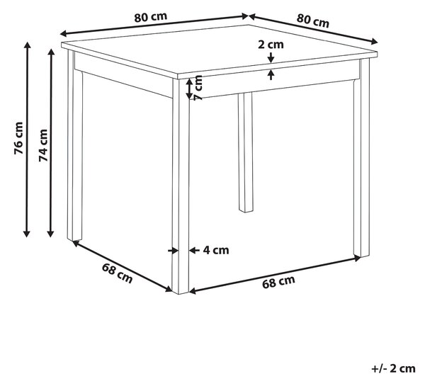 Jedálenský stôl svetlá dubová dyha MDF biele nohy z borovicového dreva 80 x 80 cm malý kuchynský stôl