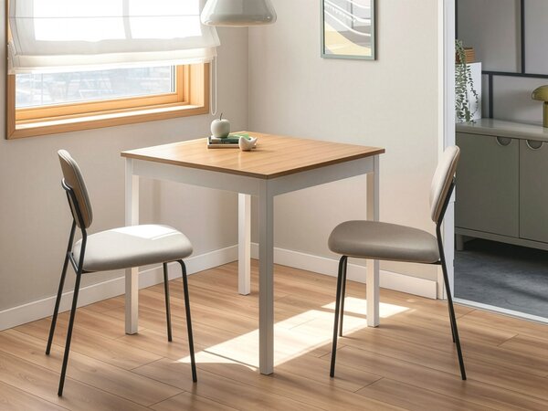 Jedálenský stôl svetlá dubová dyha MDF biele nohy z borovicového dreva 80 x 80 cm malý kuchynský stôl