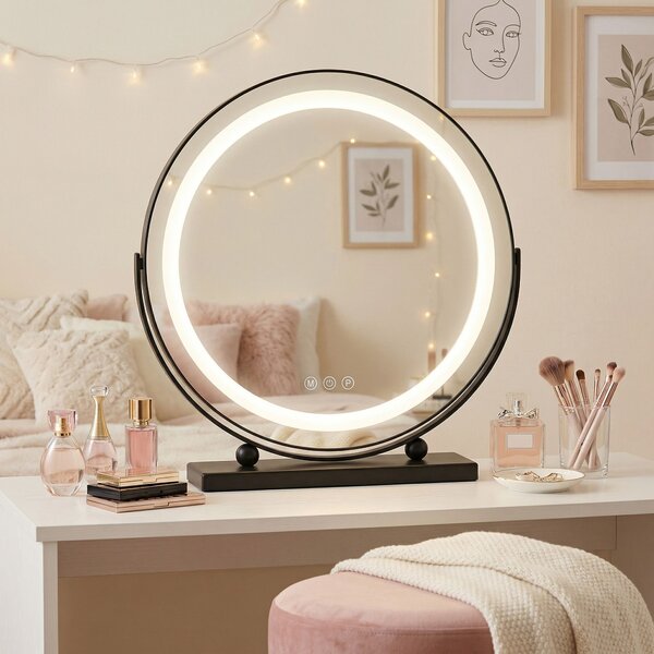 Rea MAKE-UP, kozmetické LED zrkadlo 40 cm v čiernom ráme na postavenie, HOM-12020