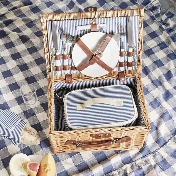 Prútený piknikový kôš s výbavou pre 2 osoby Vendela Small Blue