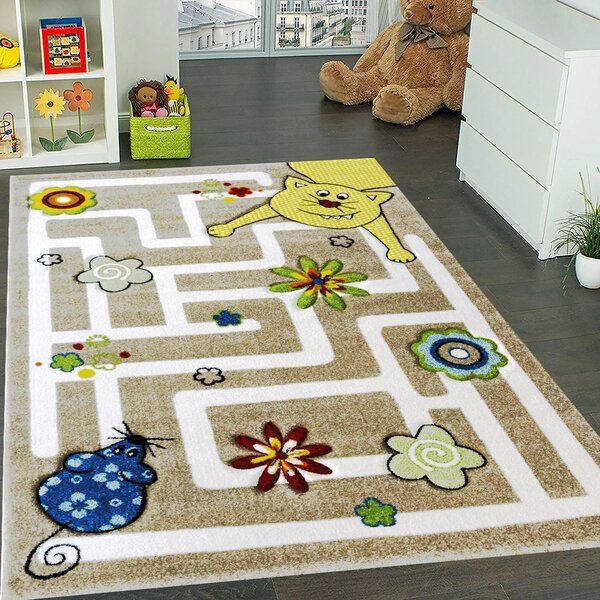 BE Detský koberec Smart Kids 22303 BEIGE – béžový obdĺžnikový, bludisko Rozmer: 120x180 cm