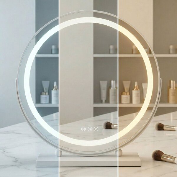 Rea Make-Up, LED okrúhle kozmetické zrkadlo na postavenie 50 cm, biela, HOM-12021