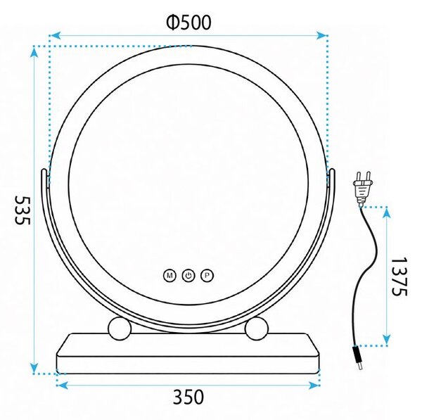 Rea Make-Up, LED okrúhle kozmetické zrkadlo na postavenie 50 cm, čierna, HOM-12022