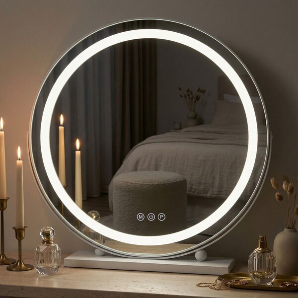 Rea Make-Up, LED okrúhle kozmetické zrkadlo na postavenie 50 cm, biela, HOM-12021
