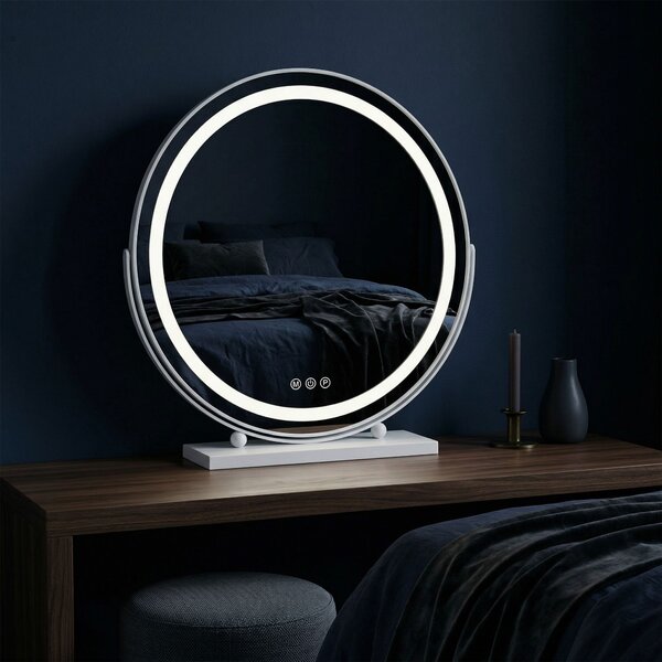 Rea Make-Up, LED okrúhle kozmetické zrkadlo na postavenie 50 cm, biela, HOM-12021