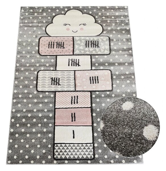 BE Detský koberec Smart Kids 22604 GREY – sivý obdĺžnikový, skákačka Rozmer: 120x180 cm
