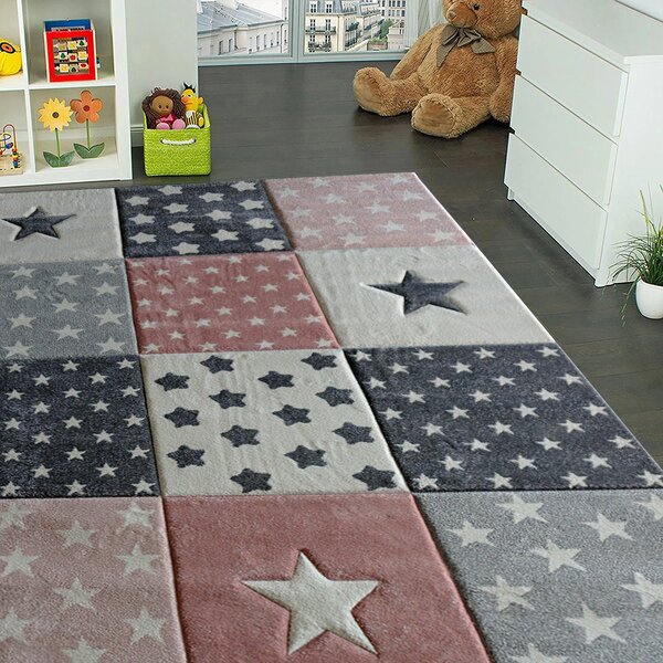 BE Detský koberec Smart Kids 40217 Rose GREY – sivý obdĺžnikový, kocky Rozmer: 120x180 cm