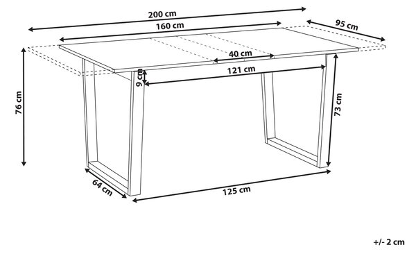 Rozkladací jedálenský stôl tmavý jaseň MDF 160/200 x 95 cm jaseňová dyhovaná vrchná doska moderný dizajn panelový podstavec