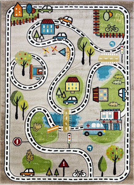BE Detský koberec Smart Kids 22919 BEIGE – béžový obdĺžnikový, autoškola Rozmer: 120x180 cm