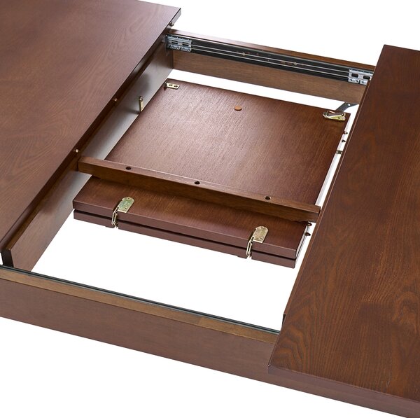 Rozkladací jedálenský stôl tmavý jaseň MDF 160/200 x 95 cm jaseňová dyhovaná vrchná doska moderný dizajn panelový podstavec