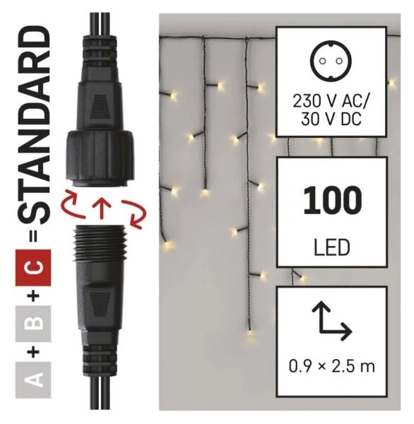 Vonkajší LED reťaz 100xLED/2,5x0,9m IP44 teplá biela