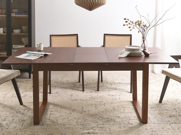 Rozkladací jedálenský stôl tmavý jaseň MDF 160/200 x 95 cm jaseňová dyhovaná vrchná doska moderný dizajn panelový podstavec