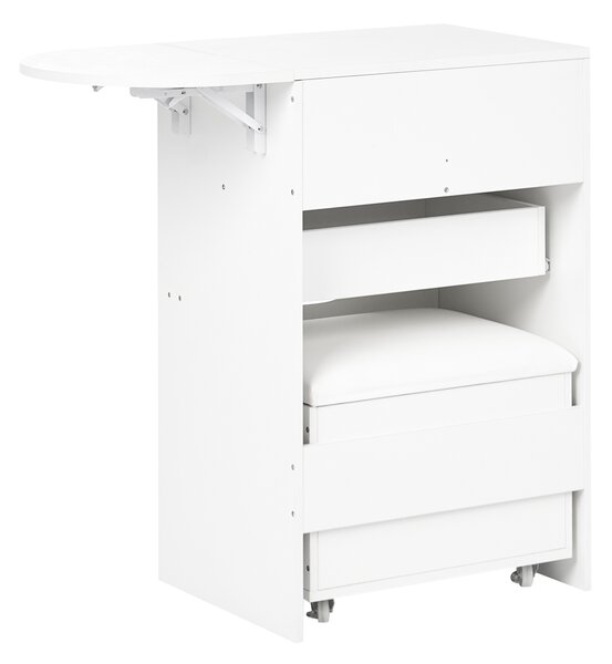 Toaletný stolík biely MDF so zrkadlom a stoličkou 2 zásuvky kozmetické zrkadlo minimalistický štýl spálňa