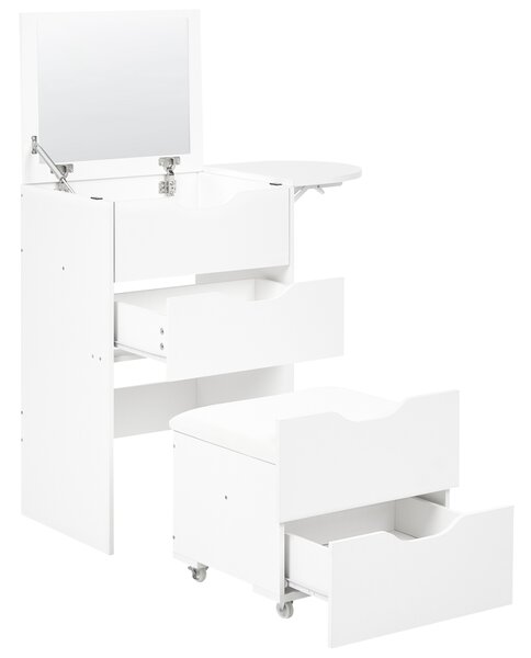Toaletný stolík biely MDF so zrkadlom a stoličkou 2 zásuvky kozmetické zrkadlo minimalistický štýl spálňa