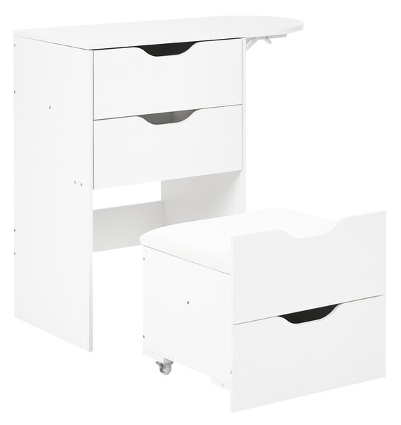 Toaletný stolík biely MDF so zrkadlom a stoličkou 2 zásuvky kozmetické zrkadlo minimalistický štýl spálňa
