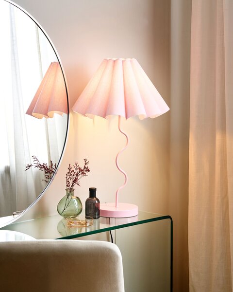 Stolná lampa ružová kovový podstavec skladané tienidlo obývačka spálňa moderný štýl