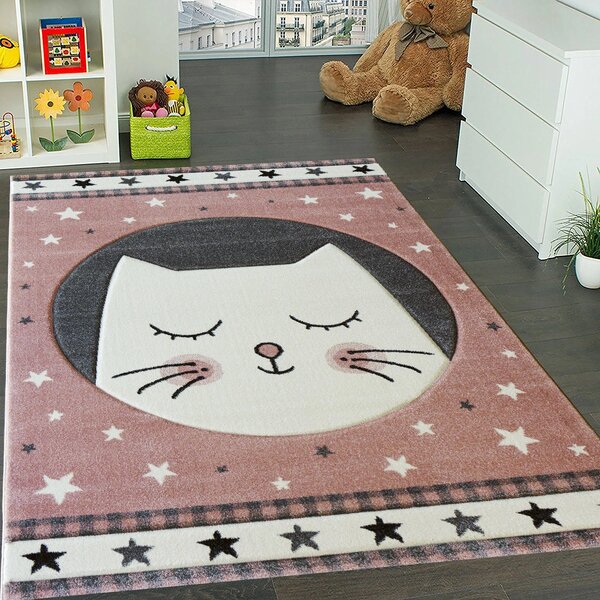 BE Detský koberec Smart Kids 22412 PINK – ružový obdĺžnikový, mačička Rozmer: 120x180 cm