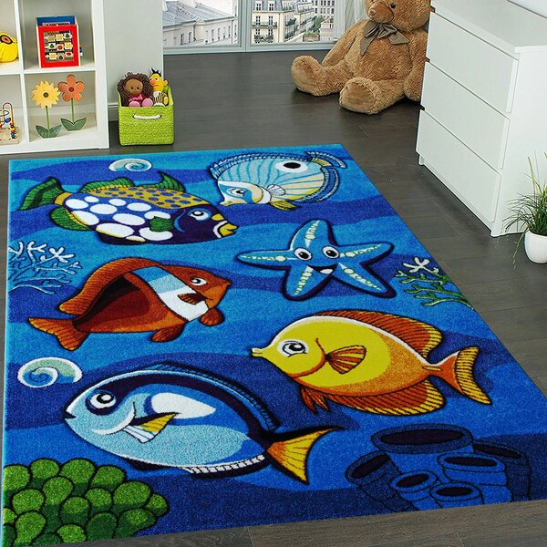 BE Detský koberec Smart Kids 22308 BLUE – modrý obdĺžnikový, ryby Rozmer: 120x180 cm