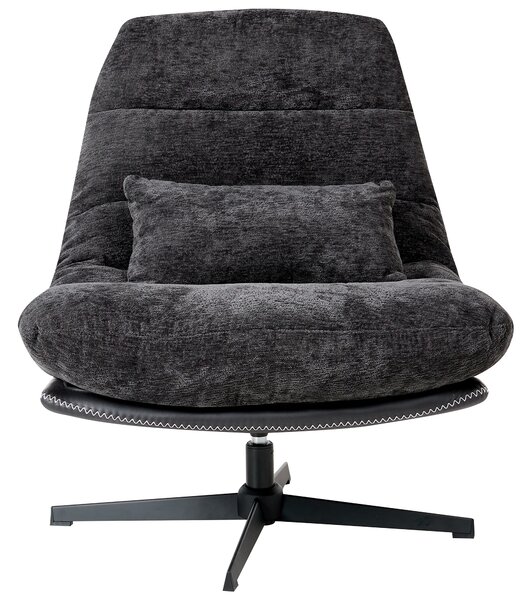 Kreslo s podnožkou čierne ženilkové čalúnenie otočný podstavec prešívané sedadlo moderný mid century štýl obývačka spálňa