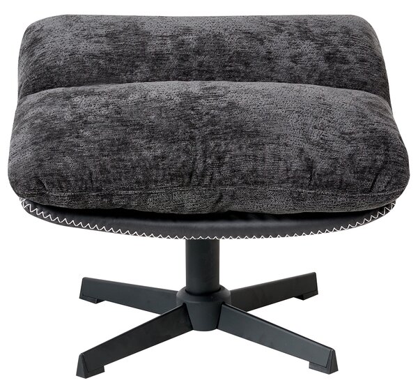 Kreslo s podnožkou čierne ženilkové čalúnenie otočný podstavec prešívané sedadlo moderný mid century štýl obývačka spálňa