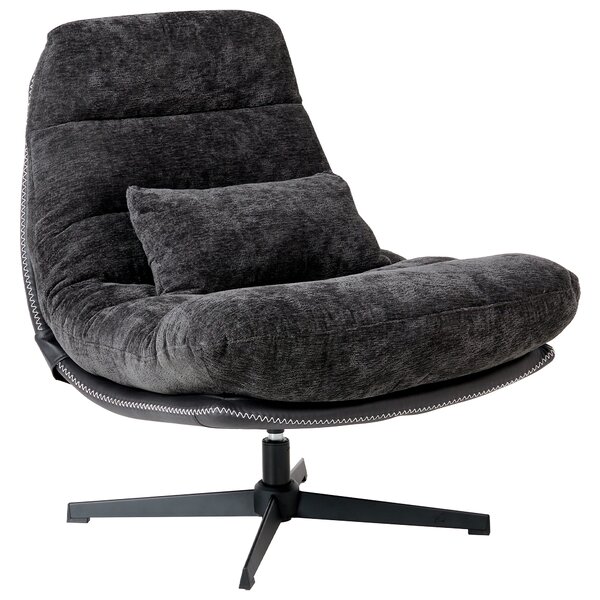 Kreslo s podnožkou čierne ženilkové čalúnenie otočný podstavec prešívané sedadlo moderný mid century štýl obývačka spálňa