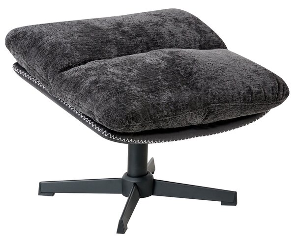 Kreslo s podnožkou čierne ženilkové čalúnenie otočný podstavec prešívané sedadlo moderný mid century štýl obývačka spálňa
