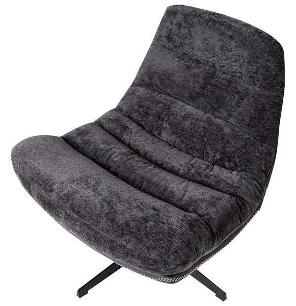 Kreslo s podnožkou čierne ženilkové čalúnenie otočný podstavec prešívané sedadlo moderný mid century štýl obývačka spálňa