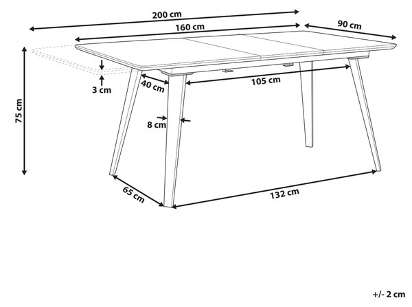 Jedálenský stôl čierny MDF železo 160/200 x 90 cm rozkladací obdĺžnikový tvar pre 6 osôb moderný štýl kuchyňa jedáleň