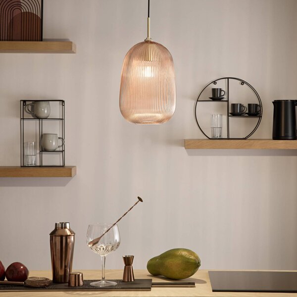Luce Ambiente Design Závesné svietidlo DUKE, jantárová, Ø 21 cm, sklo, Krémová / jantárovo žltá, Obývacia izba / jedáleň, Sklo, Závesné svietidlo