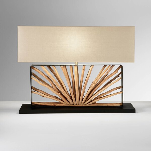 Luce Ambiente Design Stolová lampa ETHERNAL čierna/drevo/biela, šírka 80 cm, drevo/látka, Čierna, Obývacia izba / jedáleň, kov, Stojacie svietidlo