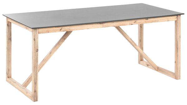 Záhradný jedálenský stôl sivý 180 x 90 cm betónová vrchná doska rám zo svetlého akáciového dreva pre 6 osôb moderný štýl záhrada exteriér