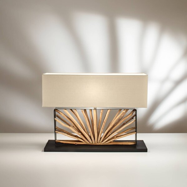 Luce Ambiente Design Stolová lampa ETHERNAL čierna/drevo/biela, šírka 80 cm, drevo/látka, Čierna, Obývacia izba / jedáleň, kov, Stojacie svietidlo