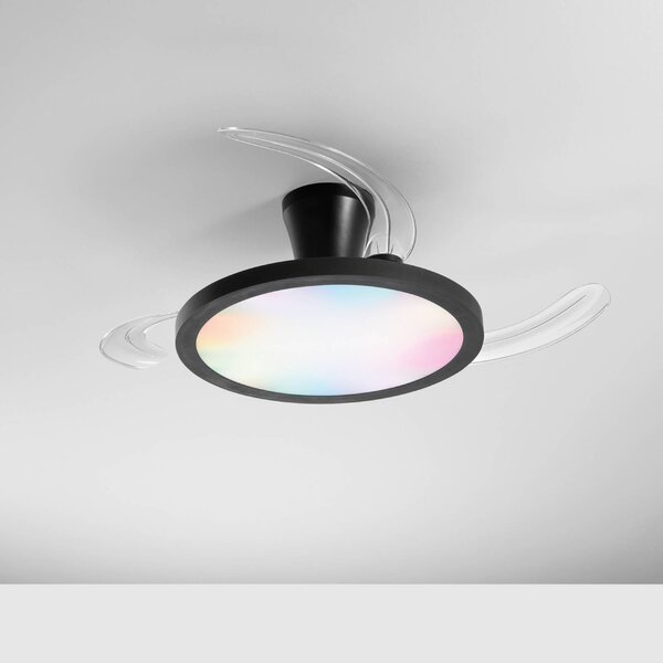INTEC LED stropný ventilátor Condor, čierny, Ø 106 cm, RGB, tichý, Čierna, Obývacia izba / jedáleň, Plast, Moderný