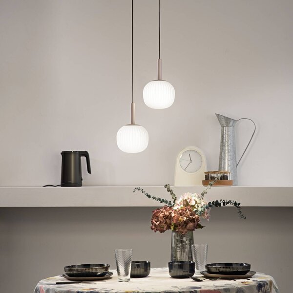 Luce Ambiente Design Závesné svietidlo Eris, dĺžka 26 cm, hnedá/biela, kov/sklo, 2-pl., Hnedá / hrdzavá, Obývacia izba / jedáleň, Hliník, Moderný, Závesné svietidlo