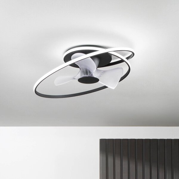 INTEC LED stropný ventilátor Storm, čierno-biely, Ø 77 cm tichý, Čierna, Obývacia izba / jedáleň, kov, Moderný