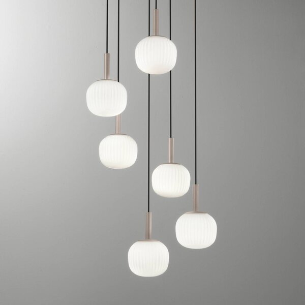 Luce Ambiente Design Závesné svietidlo Eris, dĺžka 51 cm, hnedá/biela, kov/sklo, 6-pl., Hnedá / hrdzavá, Obývacia izba / jedáleň, Hliník, Moderný, Závesné svietidlo