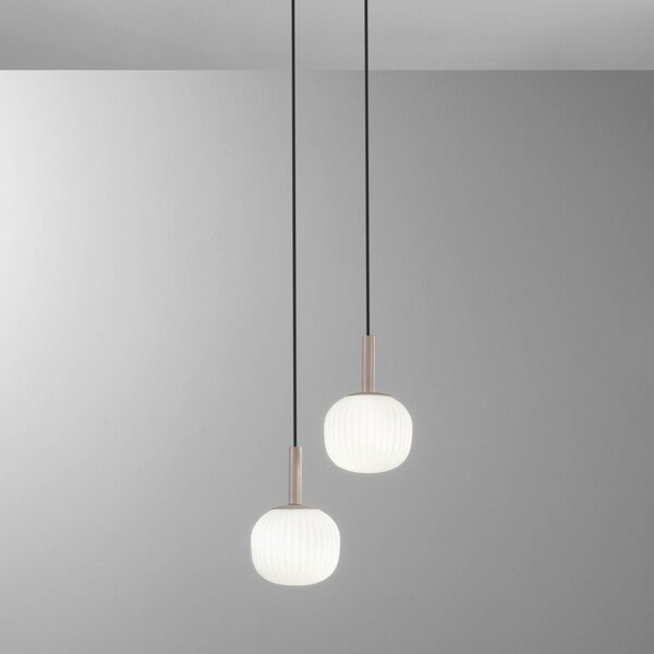 Luce Ambiente Design Závesné svietidlo Eris, dĺžka 26 cm, hnedá/biela, kov/sklo, 2-pl., Hnedá / hrdzavá, Obývacia izba / jedáleň, Hliník, Moderný, Závesné svietidlo