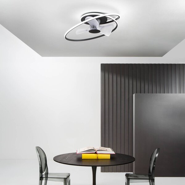 INTEC LED stropný ventilátor Storm, čierno-biely, Ø 77 cm tichý, Čierna, Obývacia izba / jedáleň, kov, Moderný