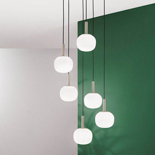 Luce Ambiente Design Závesné svietidlo Eris, dĺžka 51 cm, hnedá/biela, kov/sklo, 6-pl., Hnedá / hrdzavá, Obývacia izba / jedáleň, Hliník, Moderný, Závesné svietidlo