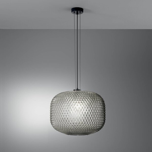 Luce Ambiente Design Závesné svietidlo Ashford, dymovo sivá, Ø 40 cm, sklo, Hliník / sivá / zinok, Obývacia izba / jedáleň, Sklo, Závesné svietidlo