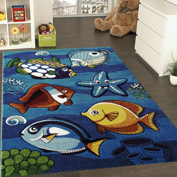 BE Detský koberec Smart Kids 22308 NAVY – námornícky modrý obdĺžnikový, ryby Rozmer: 120x180 cm