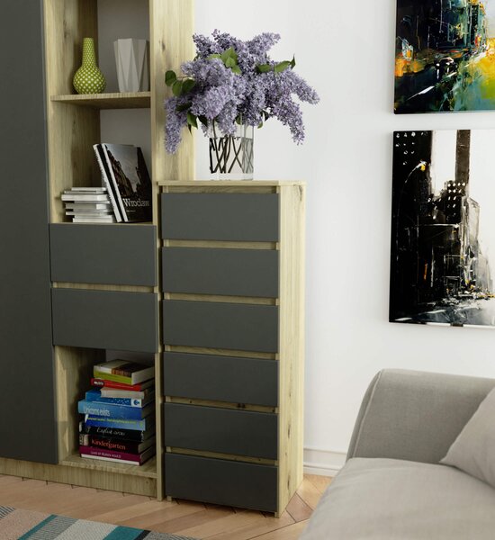 Ak furniture Komoda CL6 40 cm dub artisan/grafitovo šedá