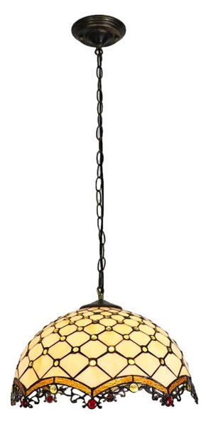 Brilagi - Tiffany vitražový luster na reťazi, slonovinový, 1xE27/60W/230V, pr. 40 cm