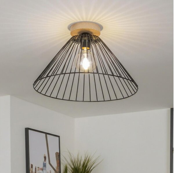 Brilagi - LED Prisadený luster CERIA WIRE 1xE27/40W/230V pr. 45 cm čierna/dub