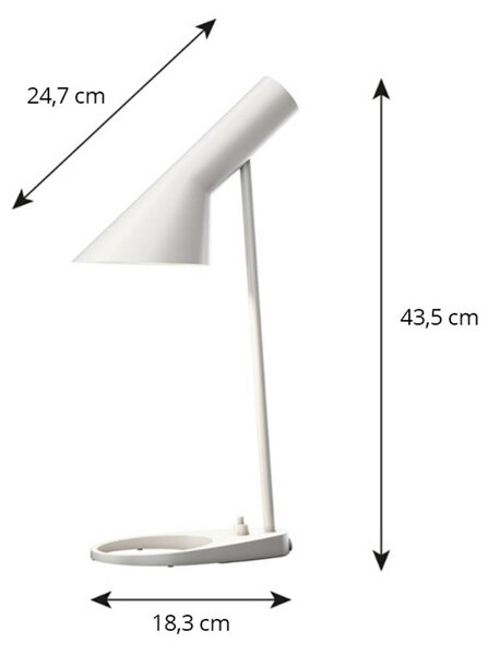 Louis Poulsen AJ Mini stolová lampa, biela, Biela / opálová, Obývacia izba / jedáleň, kov, Dizajn, Stojacie svietidlo